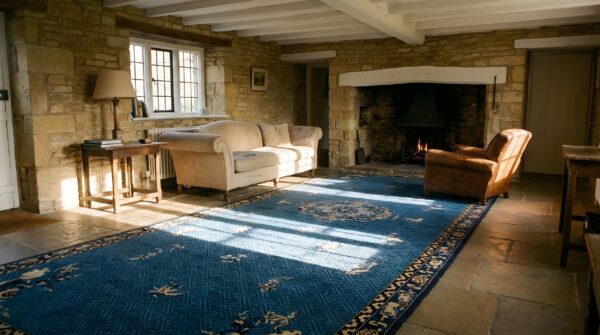 Long and narrow shape large oversized antique blue color chinese rug 7 Long and narrow shape large oversized antique blue color chinese rug (sku 25682) - room view