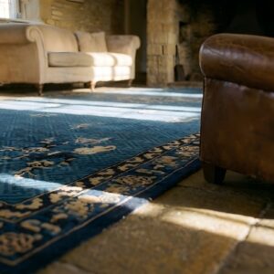 Long and Narrow Shape Large Oversized Antique Blue Color Chinese Rug (SKU 25682) - in-room detail