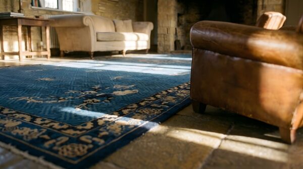 Long and narrow shape large oversized antique blue color chinese rug 8 Long and narrow shape large oversized antique blue color chinese rug (sku 25682) - in-room detail