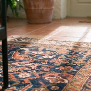 Antique Long and Narrow Size Blue Tribal Persian Bidjar Wool Rug (SKU 25083) - in-room detail