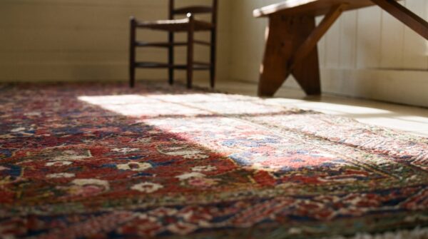 Long and narrow antique tribal colorful jewel tone caucasian seychour rug 7 Long and narrow antique tribal colorful jewel tone caucasian seychour rug (sku 21727) - in-room detail