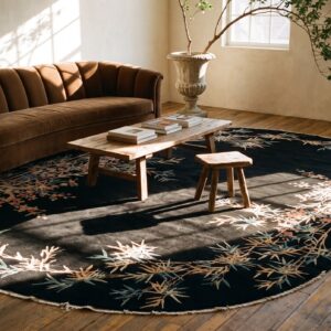 Lush Wool Pile Antique Chinese Art Deco Black Oval Rug (SKU 23429) - room view