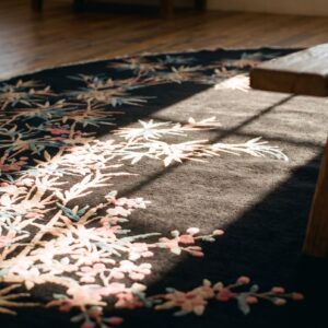 Lush Wool Pile Antique Chinese Art Deco Black Oval Rug (SKU 23429) - in-room detail