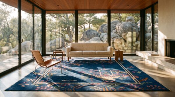 Luxurious blue color wool pile antique art deco chinese rug (sku 25247) - room view