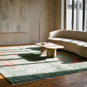 Luxurious Minimalist Seafoam Green Color Antique Chinese Art Deco Rug (SKU 22336) - room view
