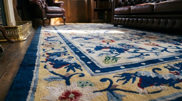Luxurious silk pile antique ivory artistic chinese foo dog design rug 8 Luxurious silk pile antique ivory artistic chinese foo dog design rug (sku 25315) - in-room detail