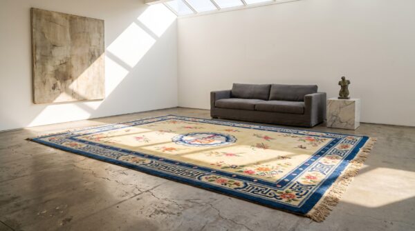 Antique luxurious silk pile room size chinese art deco design yellow rug (sku 21965) - room view