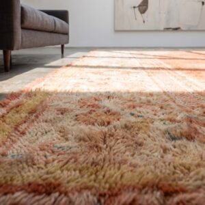 Luxurious Soft Pile Antique Coral Turkish Islamic Prayer Design Angora Oushak Rug (SKU 21273) - in-room detail