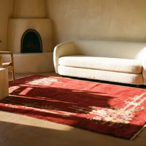 Luxurious Soft Plush Wool Pile Antique Red Chinese Deco Small Size Area Rug (SKU 25162) - room view