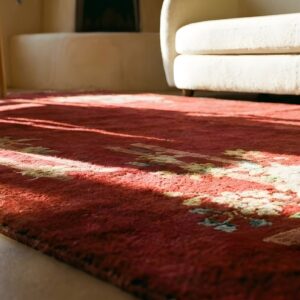 Luxurious Soft Plush Wool Pile Antique Red Chinese Deco Small Size Area Rug (SKU 25162) - in-room detail