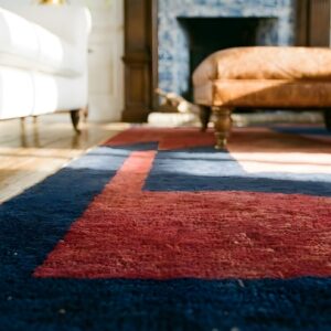 Magnificent Geometric Art Deco Pattern Antique Small Size Chinese Wool Rug (SKU 25197) - in-room detail