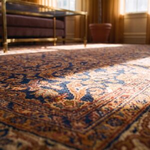 Magnificent Navy Blue Color Fine Weave Floral Design Antique Persian Sarouk Rug (SKU 21894) - in-room detail