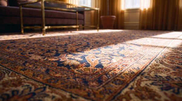 Magnificent navy blue color fine weave floral design antique persian sarouk rug 10 Magnificent navy blue color fine weave floral design antique persian sarouk rug (sku 21894) - in-room detail
