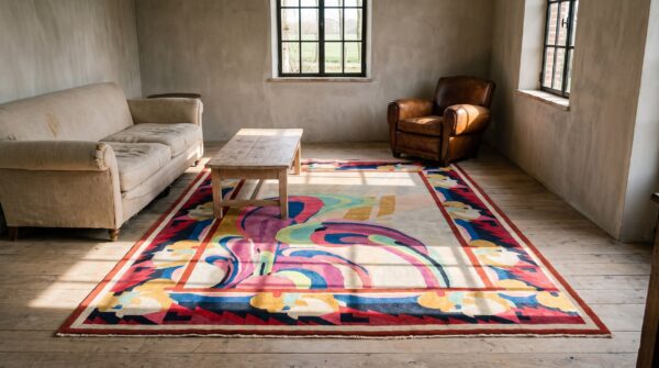 Magnificent rare and beautifully artistic antique art deco chinese rug 6 Magnificent rare and beautifully artistic antique art deco chinese rug (sku 22213) - room view