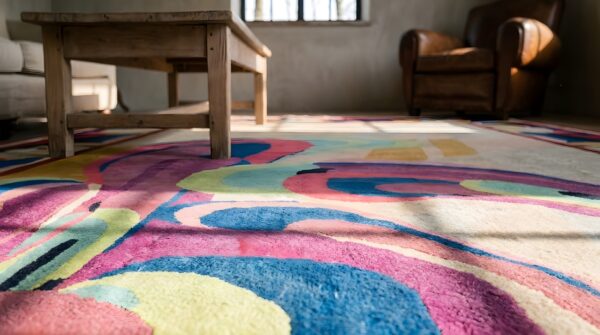Magnificent rare and beautifully artistic antique art deco chinese rug 7 Magnificent rare and beautifully artistic antique art deco chinese rug (sku 22213) - in-room detail
