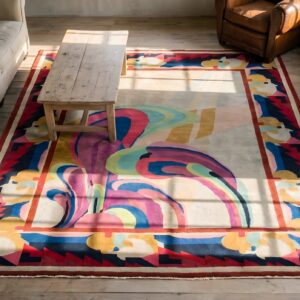 Magnificent Rare and Beautifully Artistic Antique Art Deco Chinese Rug (SKU 22213) - styled overhead view