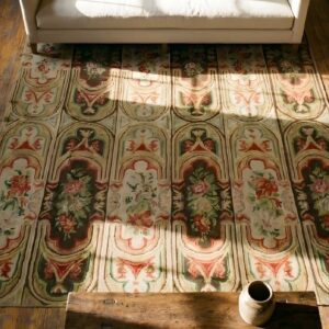 Magnificent Romanian Antique Flat Weave European Bessarabian Kilim Rug (SKU 23694) - styled overhead view