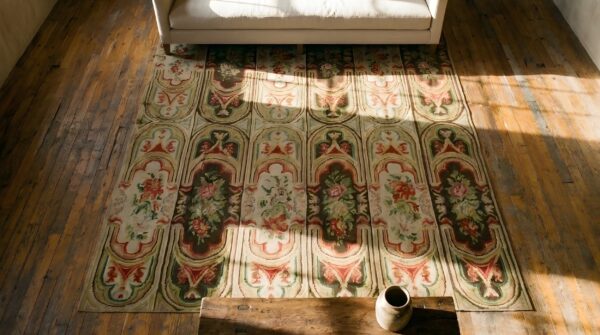 Magnificent romanian antique flat weave european bessarabian kilim rug 2 Magnificent romanian antique flat weave european bessarabian kilim rug (sku 23694) - styled overhead view