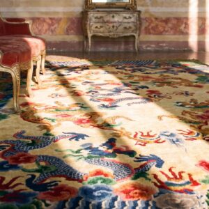 Magnificently Artistic Antique Dragon Chinese Design Fine Silk Rug (SKU 21859) - in-room detail