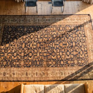 Antique Malayer Large Wool Blue Hand Knotted Pile Rug (SKU 21080) - styled overhead view
