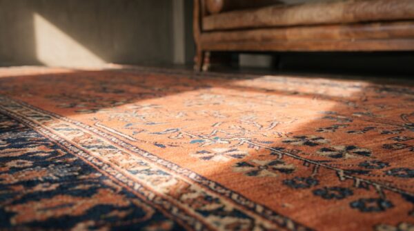Antique malayer large room size wool coral rug 6 Antique malayer large room size wool coral rug (sku 19964) - in-room detail