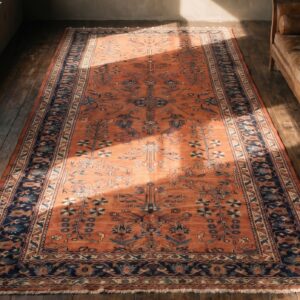 Antique Malayer Large Room Size Wool Coral Rug (SKU 19964) - styled overhead view