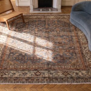 Antique Malayer Persian Allover Floral Hand Knotted Pile Rug (SKU 22494) - styled overhead view
