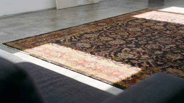Antique malayer persian allover tribal floral square hand knotted rug 11 Antique malayer persian allover tribal floral square hand knotted rug (sku 22909) - in-room detail