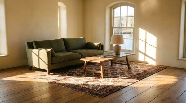Antique malayer persian geometric ivory 1890s rug 8 Antique malayer persian geometric ivory 1890s rug (sku 23814) - room view