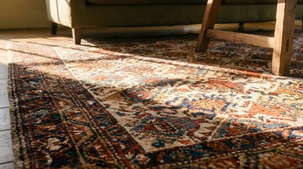 Antique malayer persian geometric ivory 1890s rug 9 Antique malayer persian geometric ivory 1890s rug (sku 23814) - in-room detail