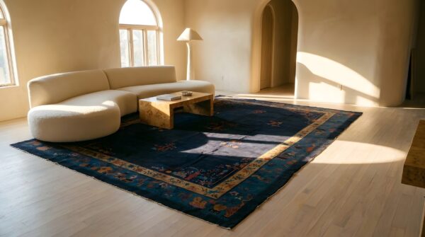 Antique wool - manchester blue hand knotted pile rug 10 Antique wool - manchester blue hand knotted pile rug (sku 24931) - room view