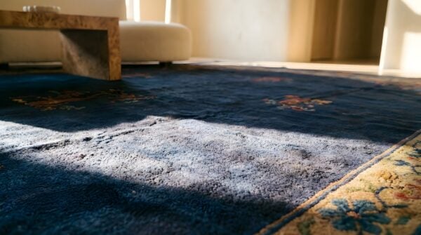 Antique wool - manchester blue hand knotted pile rug 11 Antique wool - manchester blue hand knotted pile rug (sku 24931) - in-room detail