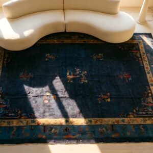 Antique Wool - Manchester Blue Hand Knotted Pile Rug (SKU 24931) - styled overhead view