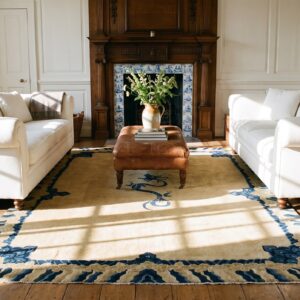 Antique Medallion Wool Hand Knotted Pile Blue 1920s Rug (SKU 25546) - room view