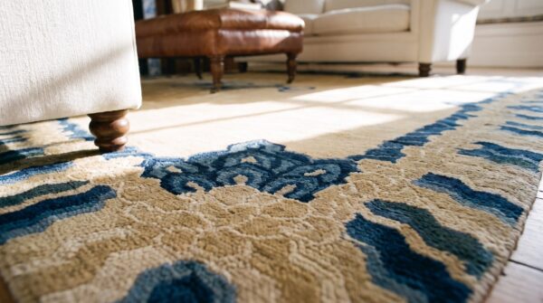 Antique medallion wool hand knotted pile blue 1920s rug 10 Antique medallion wool hand knotted pile blue 1920s rug (sku 25546) - in-room detail