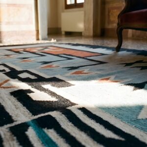 Antique Mexico Geometric Flat Weave Rug (SKU 25320) - in-room detail