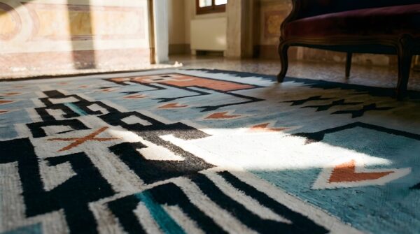 Antique mexico geometric flat weave rug 9 Antique mexico geometric flat weave rug (sku 25320) - in-room detail