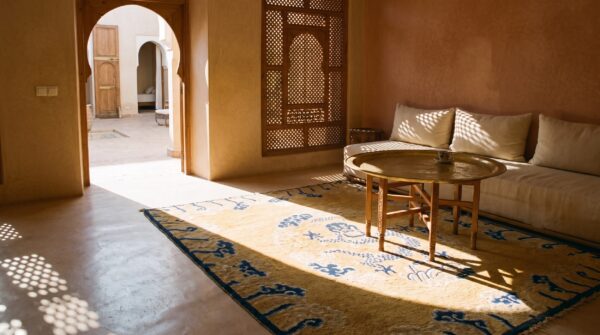 Mid 18th century antique chinese dragon ningxia square rug 6 Mid 18th century antique chinese dragon ningxia square rug (sku 23371) - room view