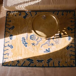 Mid 18th Century Antique Chinese Dragon Ningxia Square Rug (SKU 23371) - styled overhead view