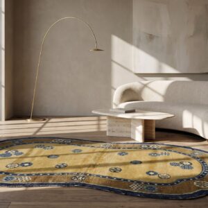 Antique Mid 18th century Chinese Horse Saddle Cover Yellow Ningxia Rug (SKU 21427) - room view