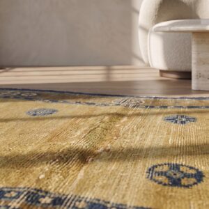 Antique Mid 18th century Chinese Horse Saddle Cover Yellow Ningxia Rug (SKU 21427) - in-room detail