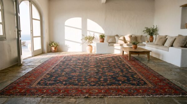 Mid 19th century blue tribal geometric antique northwest persian gallery size carpet 7 Mid 19th century blue tribal geometric antique northwest persian gallery size carpet (sku 22404) - room view