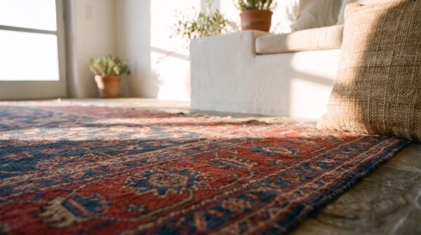 Mid 19th century blue tribal geometric antique northwest persian gallery size carpet 8 Mid 19th century blue tribal geometric antique northwest persian gallery size carpet (sku 22404) - in-room detail