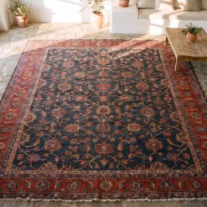 Mid 19th Century Blue Tribal Geometric Antique Northwest Persian Gallery Size Carpet (SKU 22404) - styled overhead view