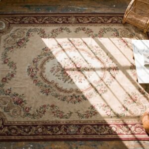 Antique Mid 19th Century Floral Napoleon III Design Flat Woven French Aubusson Carpet (SKU 18669) - styled overhead view