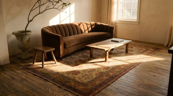 Mid 19th century light ivory antique floral pattern persian afshar rug 6 Mid 19th century light ivory antique floral pattern persian afshar rug (sku 21660) - room view