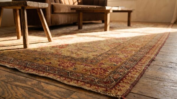 Mid 19th century light ivory antique floral pattern persian afshar rug 7 Mid 19th century light ivory antique floral pattern persian afshar rug (sku 21660) - in-room detail