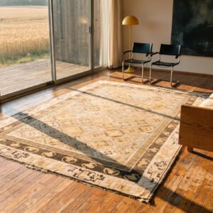 Mid 19th Century Antique Neutral Color Geometric Design Mongolian Rug (SKU 22199) - room view