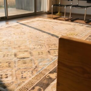 Mid 19th Century Antique Neutral Color Geometric Design Mongolian Rug (SKU 22199) - in-room detail