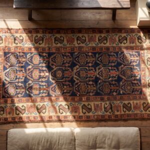 Mid 19th Century Antique Persian Kurdish Hallway Runner Rug (SKU 19009) - styled overhead view